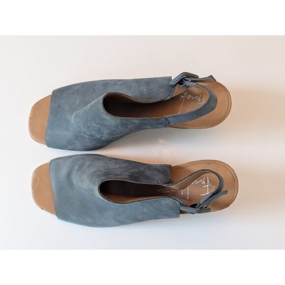Franco Sarto Artist Collection Helix Blue Suede Block Heel Peep Toe Sandals 8 - Picture 3 of 11